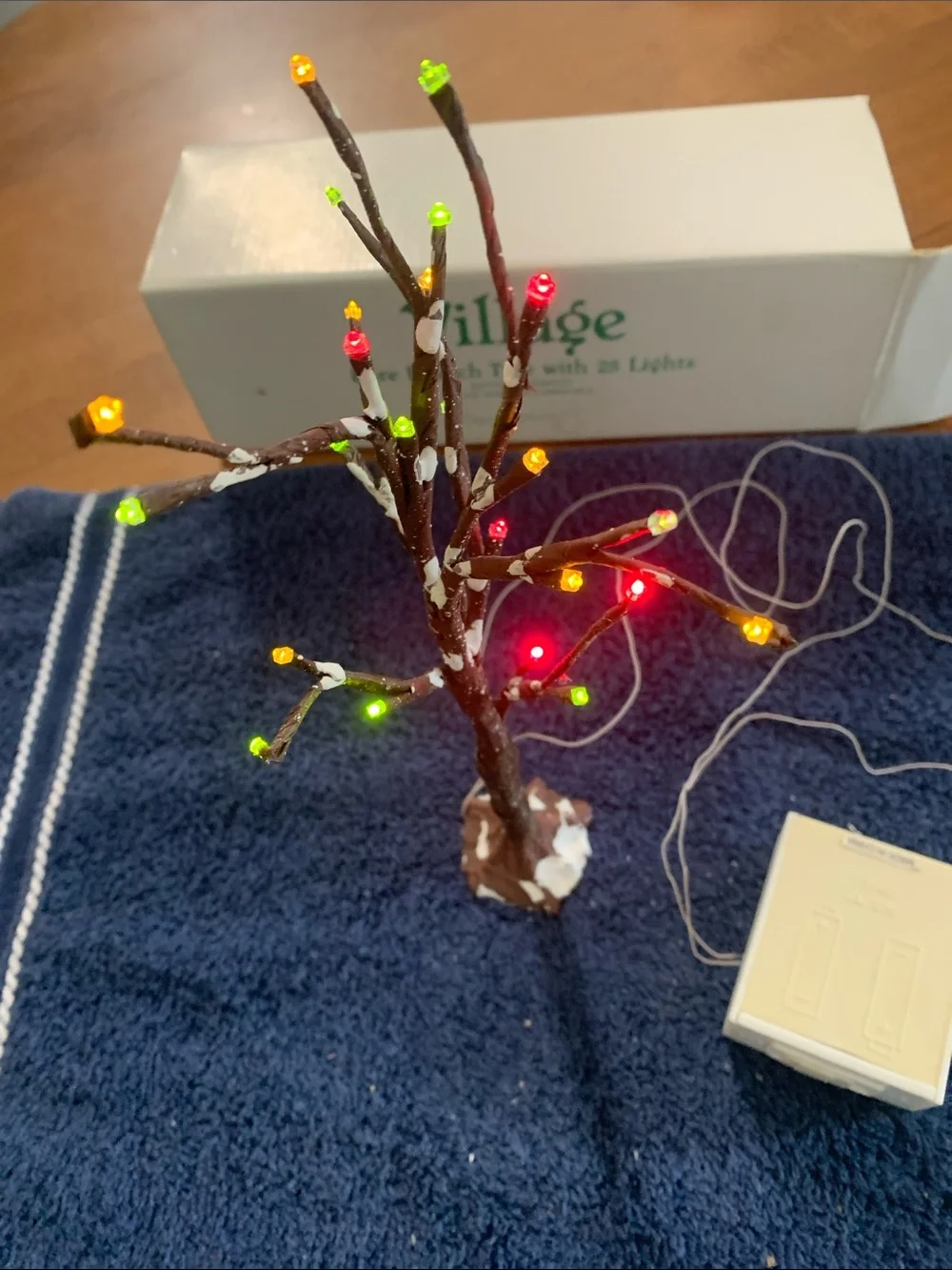 Vintage Department 56 bare branch Tree with Red, Yellow & Green Lights